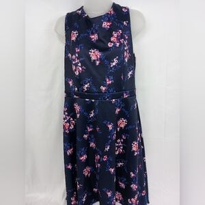 2/$30ROZ & ALI Floral Pretty Butterly Pink Dainty Flowers Solid Navy Dress(#103)